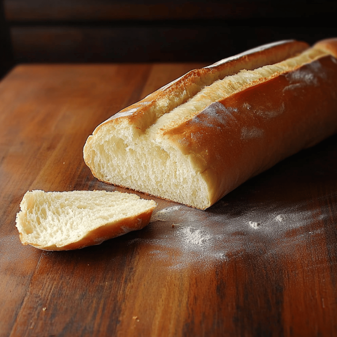 Freshly baked Cuban bread loaf sliced on a wooden surface