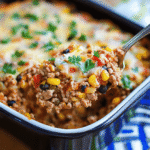 Ground Turkey Casserole Recipe – A Cozy Favorite from My Family Table 2 Serving of ground turkey casserole with melted cheese, black beans, and corn