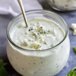 š§ Homemade Blue Cheese Dressing: A Creamy Classic with a Bold Bite 2 Creamy homemade blue cheese dressing with crumbles in a glass jar and vintage spoon