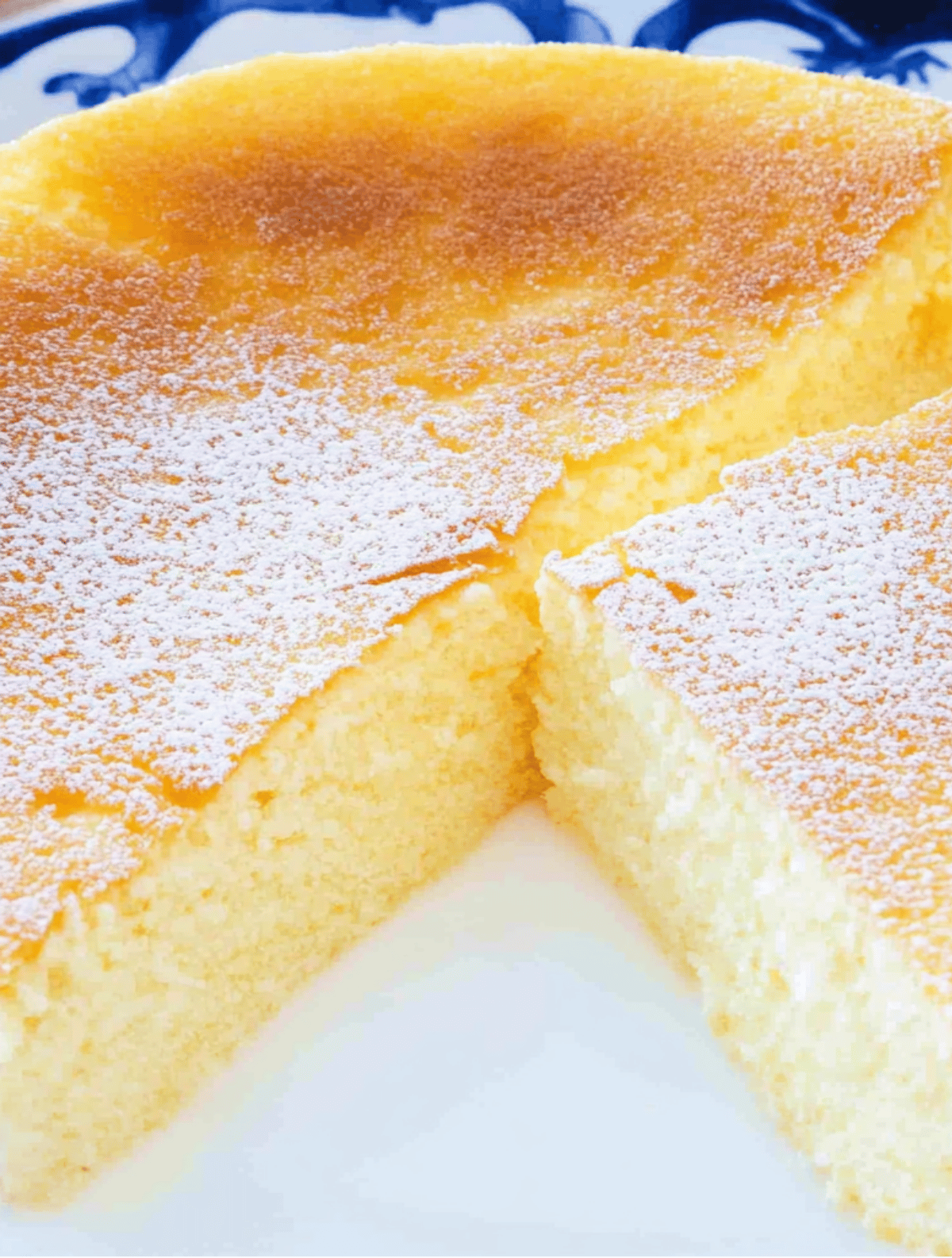 Close-up of fluffy cloud cake with golden top and soft center
