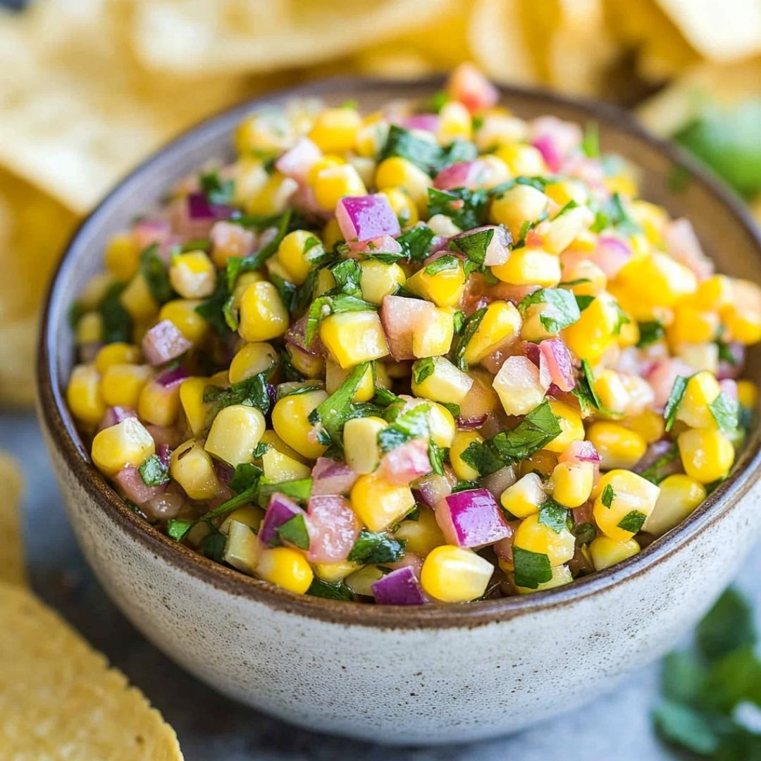 Fresh Chipotle Corn Salsa Served in Bowl chipotle corn salsa recipe served in ceramic bowl