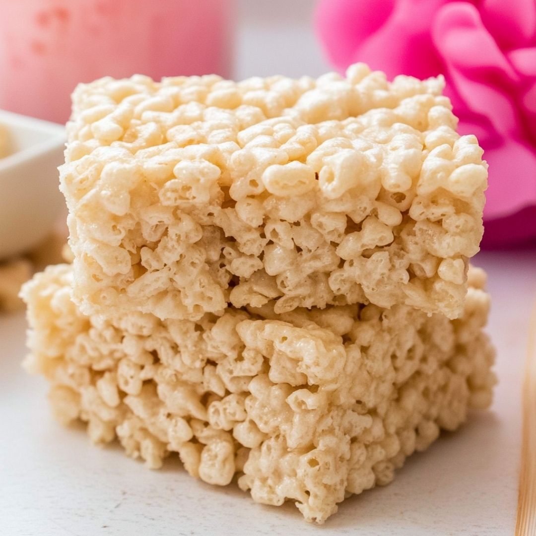 Fluffy Rice Krispie Treat Squares for Any Occasion homemade rice krispie treats served with pink decor