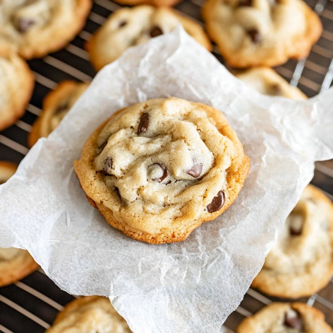 single toll house cookie served on parchment paper