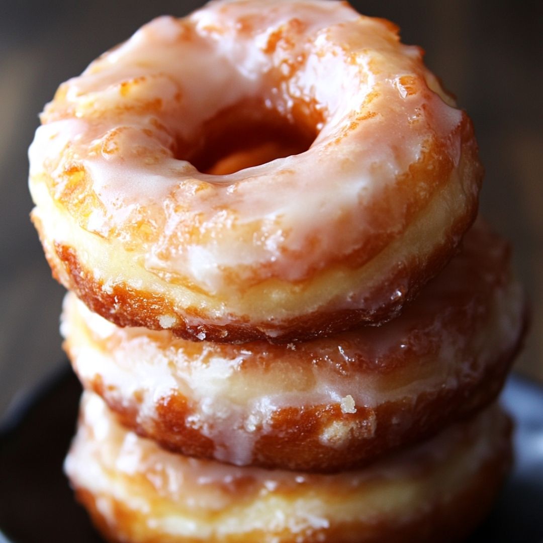 Classic Glazed Sour Cream Donuts Stack of glazed sour cream donuts