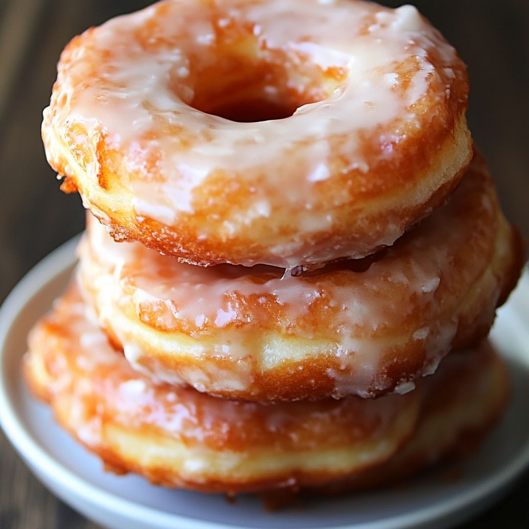 Soft and Fluffy Sour Cream Donuts Homemade sour cream donuts stacked on ceramic plate